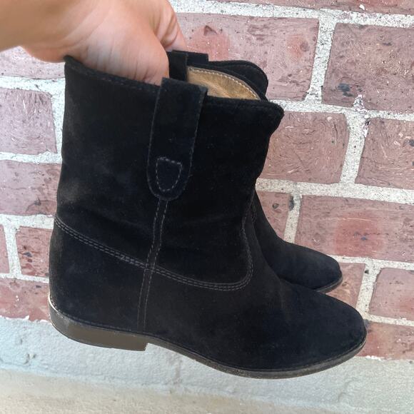 Isabel Marant Crisi Slouchy Black Suede Ankle Boots Booties sz 37 Hidden Wedge - Picture 7 of 15